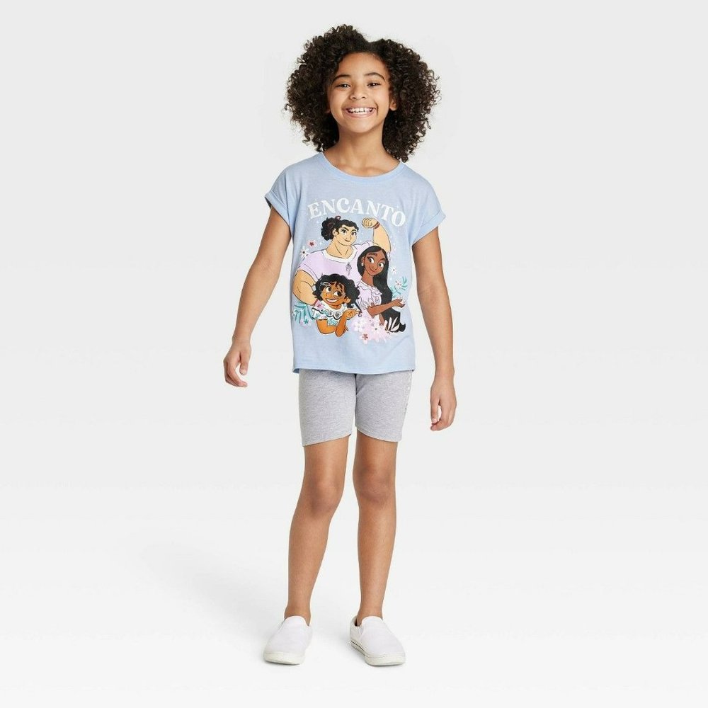 Girls' Encanto Short Sleeve 2pc Top and Bike Shorts Set Blue Medium